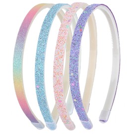 WLLHYF Pack of 4 Glitter Headbands, Colourful Hair Accessories, Plastic, Glittering, Cute, Non-Slip, Thick, Glittery, Confetti, Rainbow Hair Bands with Teeth for Little Girls (Plain Stars)