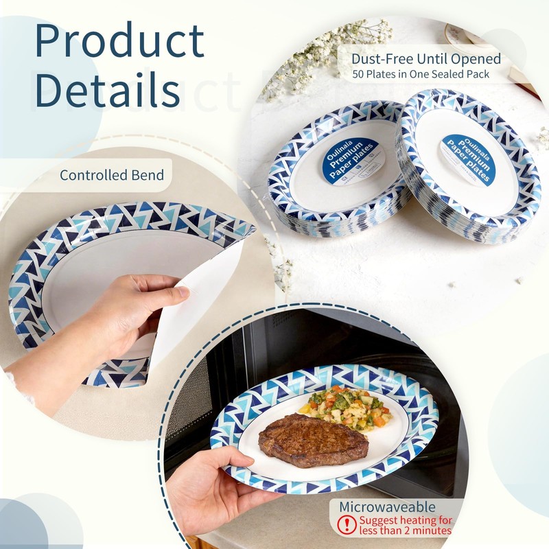 Paper Plates 12 Inch, 100 Count Oval Large Disposable Plates
