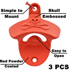 HAIICEN Red Bottle Opener Wall Mounted Skull Beer Opener for Husband Boyfriend Gift (Pack of 3)