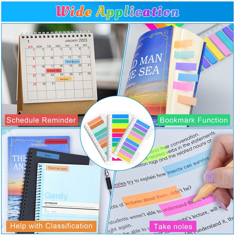 600 Pcs Sticky Tabs, Repositionable Index Tabs, Writable Page Markers