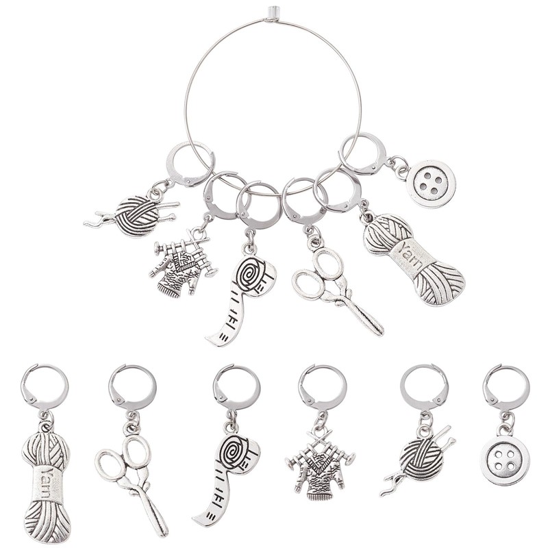 KitBeads 6pcs Tibetan Sewing Charms Mixed Styles Button Scissors Pendant