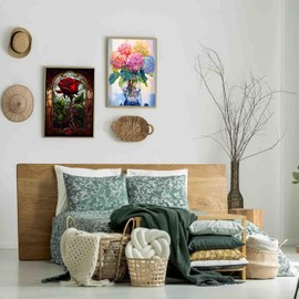 4 Pack Stamped Cross Stitch Kits for Adults Beginner, Flower Counted Cross Stitch Kits Printed Stitching Cute Patterns Dimensions Needlepoint Art Crafts Embroidery Kits for Adults Beginners