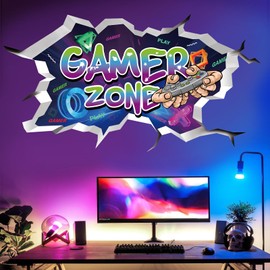 TOARTi Gamer Zone 3D Wall Stickers for Gamer Bedroom Accessories,Gaming Vinyl Wall Decal,Gaming Wall Stickers,Video Game Removable Wall Art playroom Decor for Teens(Colored)