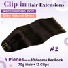 LaaVoo Real Hair Clip Extensions, 55 cm, Black Real Hair