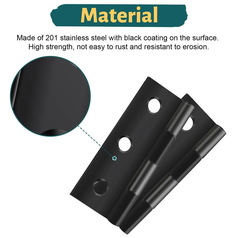 Yeepeo 8 Pcs Door Hinges 68mm × 38mm, Black Stainless