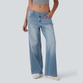 Halara Flex Asymmetric Low Rise Zipper Pockets Baggy Wide Leg Washed Casual Jeans#TikTokShopBacktoSchool:_Malibu Blue Denim_regular_S(4-6)