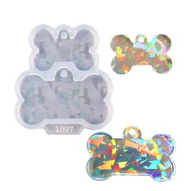 Angel Wings Cute Dog Bone Shape Silicone Mold Holographic Resin Molds for DIY Pet Tag Keychain Pendant Charm Crafts