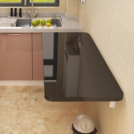 Wall Mounted Folding Table,floating desk for wall,folding wall desks for small spaces,hanging desk for Home Office Computer Workstation,Study Work Bench, Kitchen Dining (black, 35.4"×19.6"(90×50cm))