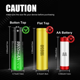 6pcs 18650 Rechargeable Battery 9900mAh Button top, 3.7 Volt Lithium Battery Char￵￵ger S￵￵e￵t for Electric Lantern,Camping Light,Flashlights