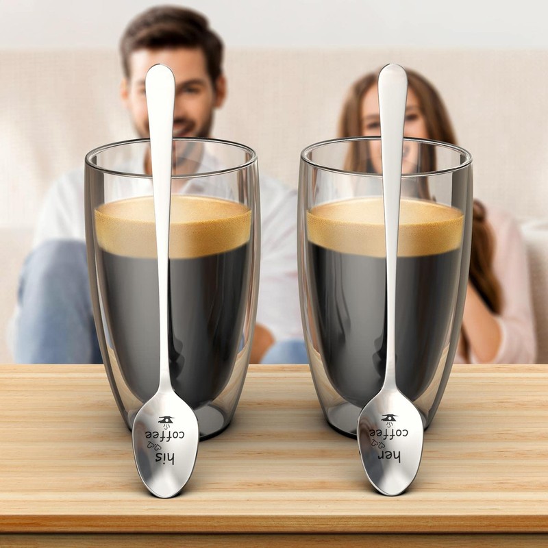 Vinsani 2 Pieces Coffee Engraved Spoons His & Hers Couple