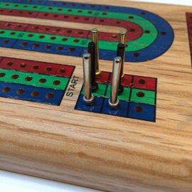WE Games Classic Cribbage Set Solid Wood Tricolor Continuous 3 Track Board with Metal Pegs, Family Games, Living Room Decor, Travel Games, Outdoor Games, Birthday Gifts, 2 Player Games, Card Games