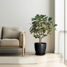 EPFamily Ceramic Plant Pot 10 Inch - Large Planter Pots for Plants Indoor Outdoor Glazed Round Flower Pot with Drainage Hole and Saucer Black