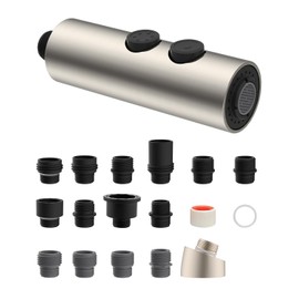 Hibbent Metal Pull Down Kitchen Faucet Head Replacement with 15 Adapters, Sink Spray Head, 2 Function Spray Nozzle Compatible with Moen, American Standard, Delta, Kohler Faucets, Brushed Nickel