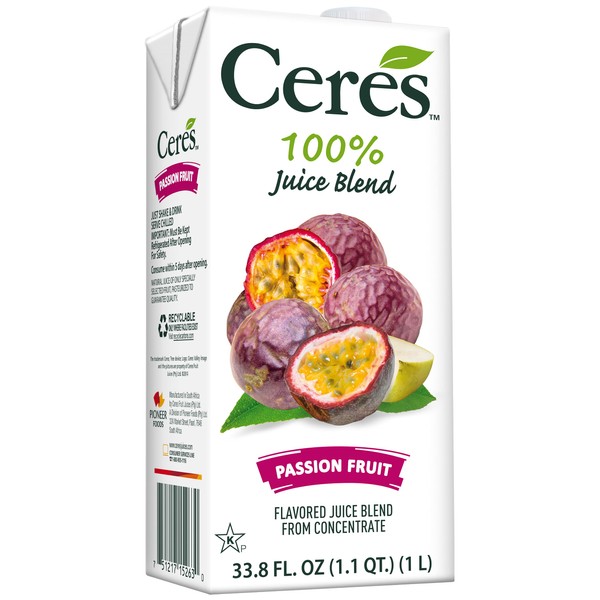 Ceres 100% All Natural Pure Fruit Juice Blend, Passion Fruit - Gluten Free, Rich in Vitamin C, No Added Sugar or Preservatives, Cholesterol Free - 33.8 FL OZ (2)
