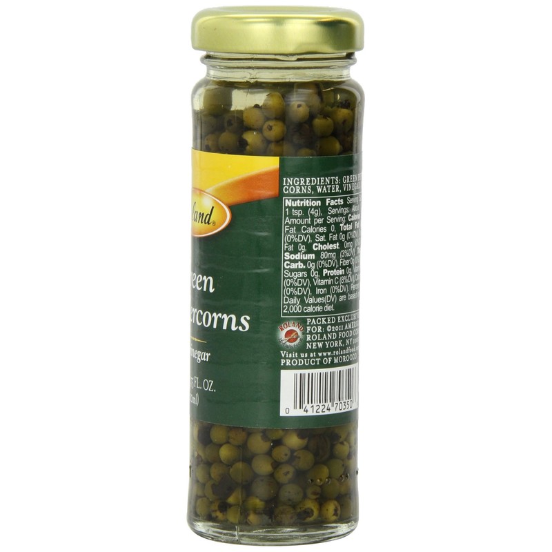 Roland Foods Green Peppercorns in Vinegar, Specialty Imported Food, 3.55