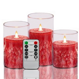 ACROSS Red Flameless Candles with Remote Control, Battery Operated Candles LED Pillar Fake Candle with Timer, 4'' 5'' 6'' Candles Set of 3 Pack.