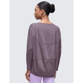 CRZ YOGA Pima Cotton Long Sleeve Workout Shirts for Women Loose Fit Athletic Yoga T-Shirts Casual Boat Neck Fall Tops Purple Gray Large