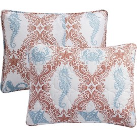 VCNY Home - Full/Queen Quilt Set, Pinsonic Bedding with Matching Pillow Shams, Dorm Room Essentials, Super Soft Home Decor (Coastal Coral, 3-Piece)