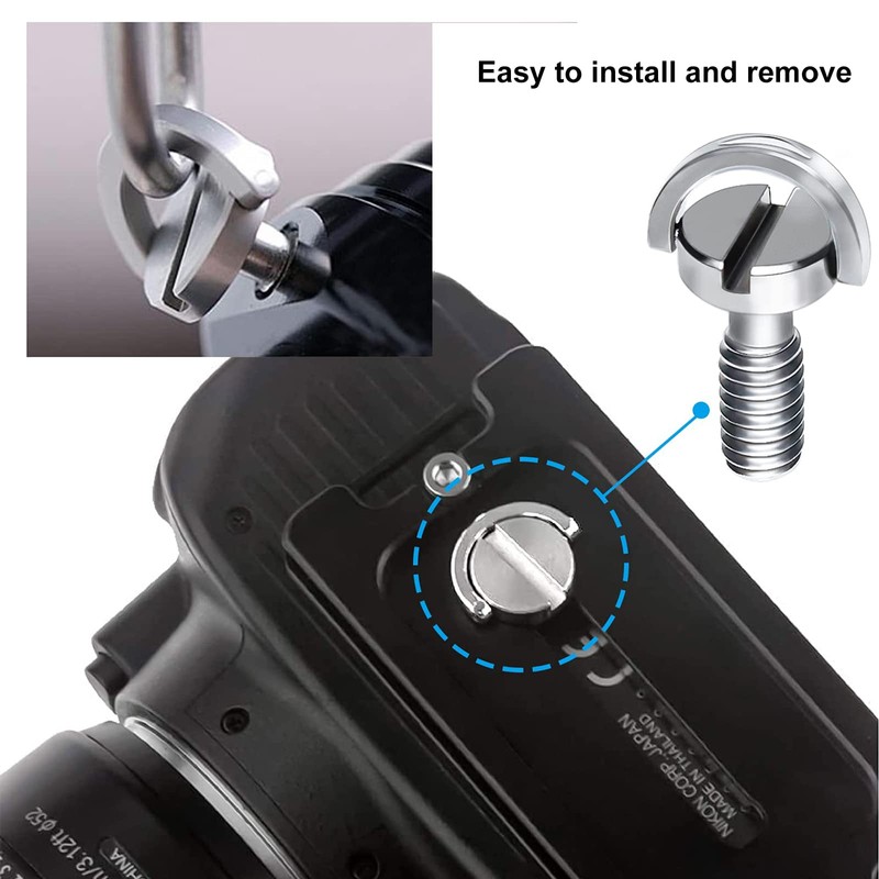 Camera Screw 1/4 Tripod Screw D-Ring Stainless Steel Mounting Screw,