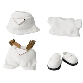 4pcs White Doll Clothes for 17cm Plush Dolls, White Set Include T-Shirt + Legging + Fisherman's Hat + Shoes for Clothes Accessories, Gifts for Girls Boys