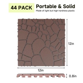 Rovibek 44 PCS Interlocking Deck Tiles, 12" X 12" Plastic Deck Tiles Outdoor Waterproof, All Weather Patio Tiles for Balcony Backyard Poolside Porch, Pavers for Outside Walkway, Pebble Brown