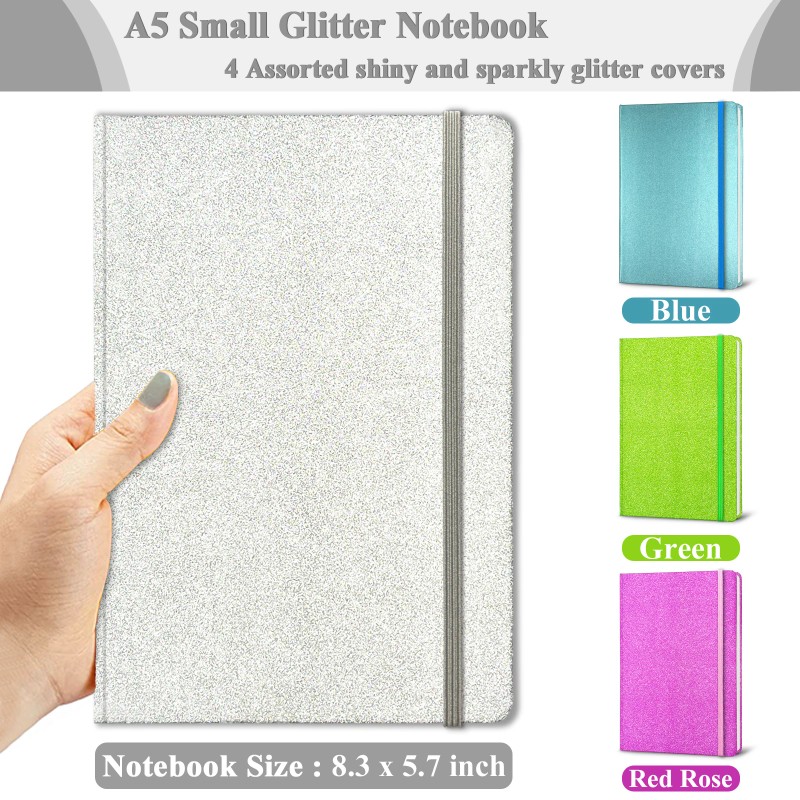 Silver Glitter Notebook Sparkle Journal for Girls A5 Hardcover Notebooks