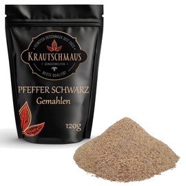 Krautschmaus Pfeffer gemahlen schwarz 120g, gemahlener schwarzer Pfeffer, Gewürzpfeffer, Pfefferpulver ohne Zusatzstoffe