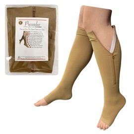 Presadee Premium 20-30 mmHg Firm Compression Swelling Pain Zipper Open Toe Sock (Beige, 3X-Large)