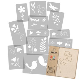 NAKLEO Stencil Painting for Children's Room, Set of 14, 9 x 12 cm to 23 x 34 cm, Meadow, Reusable Plastic for Children, Painting Template, Room Decoration, Crafts, DIY Wall Furniture Paper
