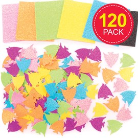 Baker Ross FE233 Tropical Fish Glitter Foam Stickers - Pack of 120, Kids Stickers, Ideal for Children's Arts and Crafts Projects, Great for Card Making and Scrapbook Supplies