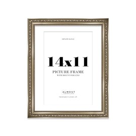 14x11 Gunmetal Ornate Photo Frame With White Mat For 12x8 Picture, Ready to Hang or Stand, 1 Pack