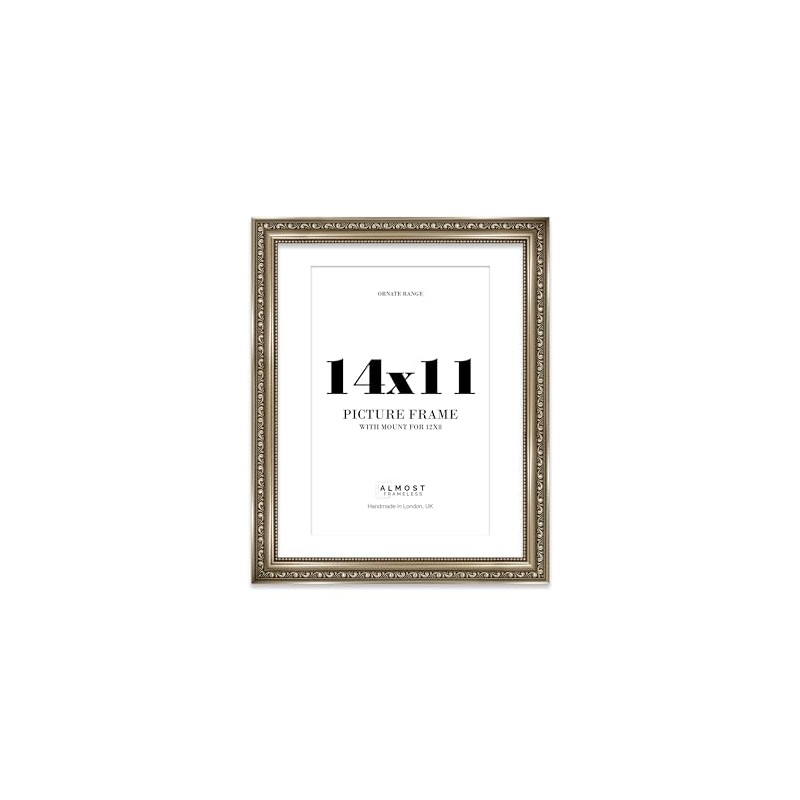 14x11 Gunmetal Ornate Photo Frame With White Mat For 12x8