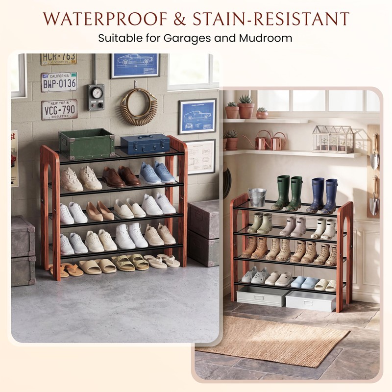 Wooden 4-Tier Shoe Rack, Free Standing Shoe Storage Organizer with