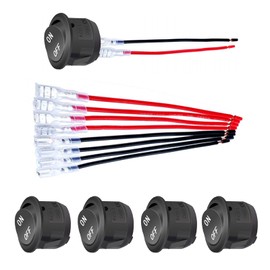 MLY 5 PCS 12V Toggle Switch, Wired Rocker Switch with Terminals, ON Off Switch SPST 2 Pin with Wires 6A/250V 10A/125V AC, Universal for Automotive Marine Boat Electronics (Black #Round Shape)