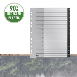 Leitz 12090000 Index Tabs 1-12 Extra Wide Eco-Friendly Recycled Series Black