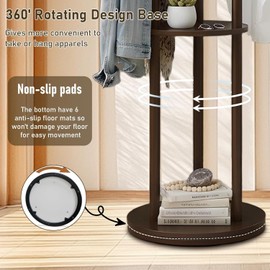 YYW 360° Wood Coat Rack Stand With Hooks And Shelves Standing Organizer