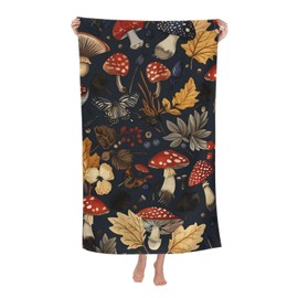 VANZEV Autumn Forest Beach Towel 31inx51in, Mushroom Sand-Free Microfiber Bath Towel Ultra Soft Quick Dry Pool Towel Absorbent Towel Lightweight Towel for Swimming Bathroom Decor