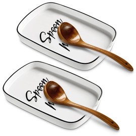 ABRUTY Spoon Rest for Stove Top, Ceramic Spoon Holder for Counter, Modern Farmhouse Decor Accessories for Spatula,Spoons (F-2 Pack)