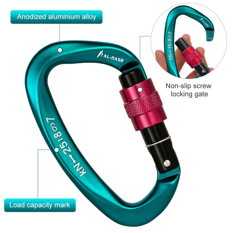 25KN Professional Climbing Carabiner Screw Locking Gate Carabiner Heavy Duty