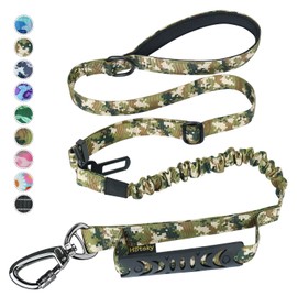 Hotsky Tactical Dog Leash Heavy Duty for Medium Large Dogs That Pull,4-6Ft Strong Bungee Shock Absorbing No Pull Dog Leash with Padded Double Handle and Car Seatbelt,Army Camo