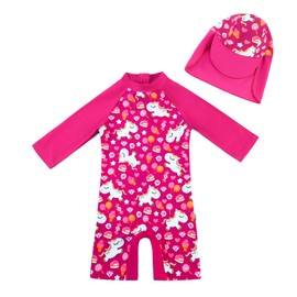 upandfast Baby Girl Swimsuits UPF 50+ Sun Protection Long Sleeve One Piece Zip Swimwear (Rose, 12-18 Months)
