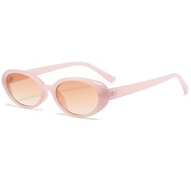 Breaksun Retro Oval Sunglasses for Women Men Fashion Small Oval Sunglasses 90s Vintage Shades (Baby pink/Brown gradient)