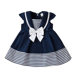 bebeone Baby Toddler Girl's Nautical Dress Cap Sleeve Sailor Uniform Dress for Girl 6M-3 Years,Navy-6-9M