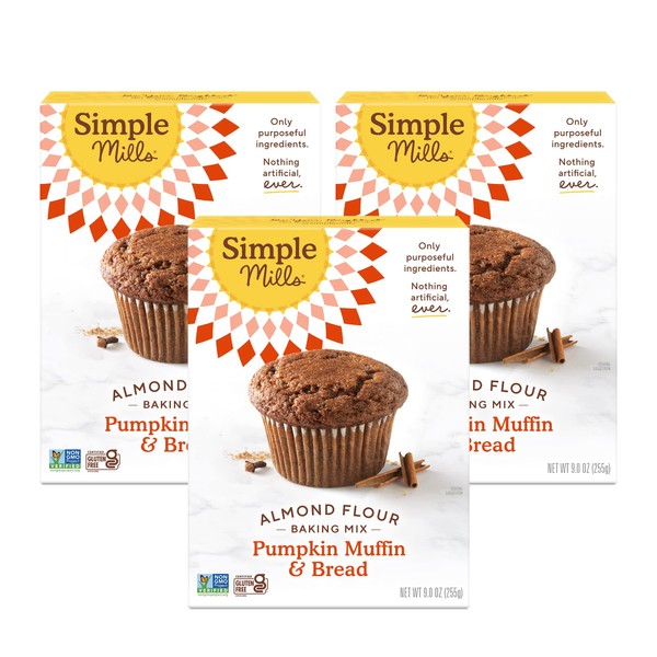 Simple Mills Almond Flour Baking Mix, Pumpkin Muffin & Bread Mix - Gluten Free, Plant Based, Paleo Friendly, 9 Ounce (Pack of 3)