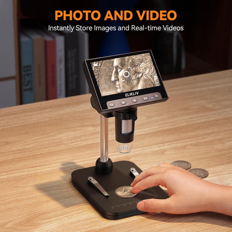Elikliv Coin Microscope, 4.3'' LCD Digital Microscope 1000x, Coin Magnifier
