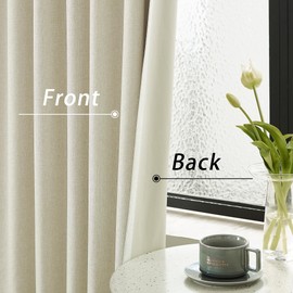 120 Inch Extra Long Linen Cream Beige Curtains Floor to Ceiling for Sliding Glass Doors 2 Panels, Flax Linen 100% Blackout Elegant Boho Thermal Curtains for Large Windows 10 FT Drapes,50 x 120 Inch