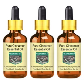 Devprayag Pure Cinnamon Essential Oil (Cinnamomum zeylanicum) with Glass Dropper Natural Therapeutic Grade Steam Distilled (Pack of Three) 100ml X 3 (10 oz)
