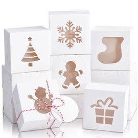 COTOPHER 18Pcs Christmas Cookie Boxes with Window, 6x6x3 inch White Bakery Boxes for Gift Giving, XMAS Treat Boxes Holiday Pastries Boxes for Cakes Muffins Donuts Chocolate Strawberries