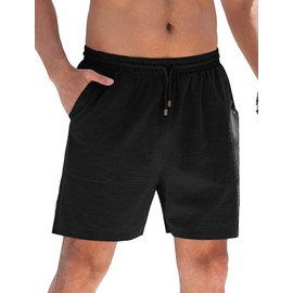 OLEMEK Men's Casual Shorts Cotton Elastic Waist Drawstring Shorts Summer Beach Shorts with Pocket Black XL