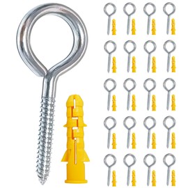 YAIRMIS Pack of 20 Metal Hooks, 304 Stainless Steel Screw Eyes, Self-Tapping Eye Bolts, Pending Lights and Wires, Strong Indoor and Outdoor Use